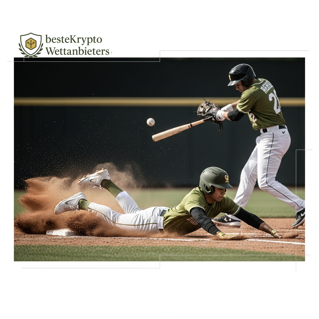 Dynamische Baseball-Szene, die die Intensität und Action des Sports veranschaulicht und die Analyse der Teamform ergänzt.